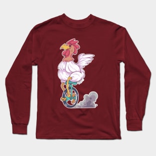 Cartoon Chicken Unicycle Long Sleeve T-Shirt